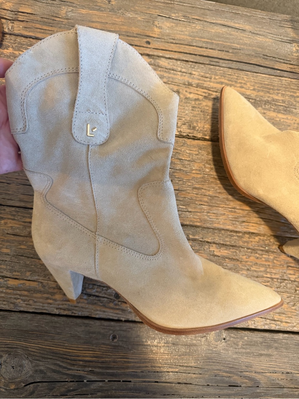 NWOT Larroudé Beige Suede Western Slouch Boot- Sz 11